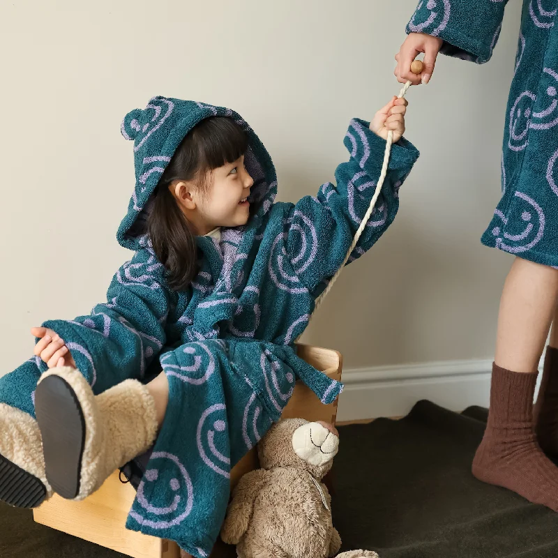 Smiling Face Retro Parentchild Bathrobes Refined And Sparse Long