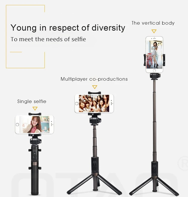 OTAO Cute Girl Fordable Tripod Rechargeable Bluetooth Selfie Stick For iPhone Android Mobile Phone Holder Extendable Handheld