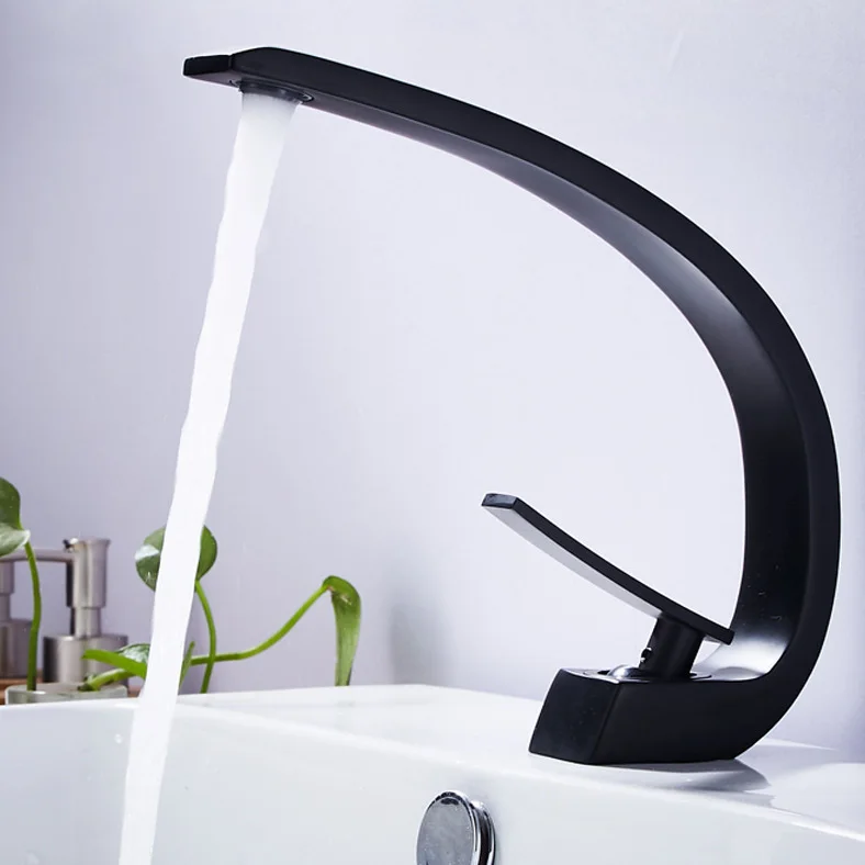 Ideko® Basin Mixer Tap Sink Taps Modern Bathroom Single Lever Faucet Black with flexitail x2