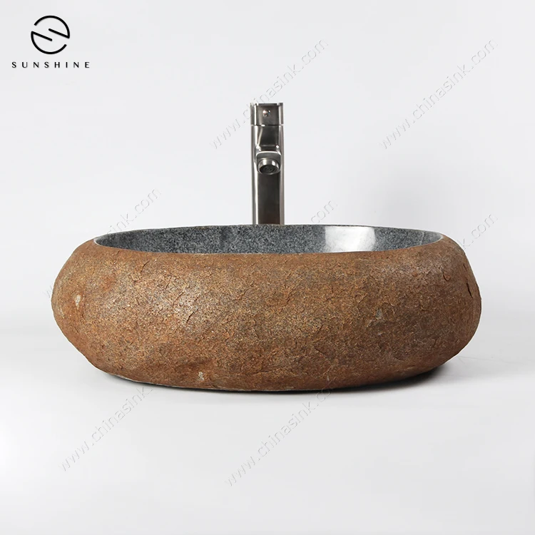 Archaizing Style Grey Granite Stone Oval Shape Table Top Wash Basin Lavabo