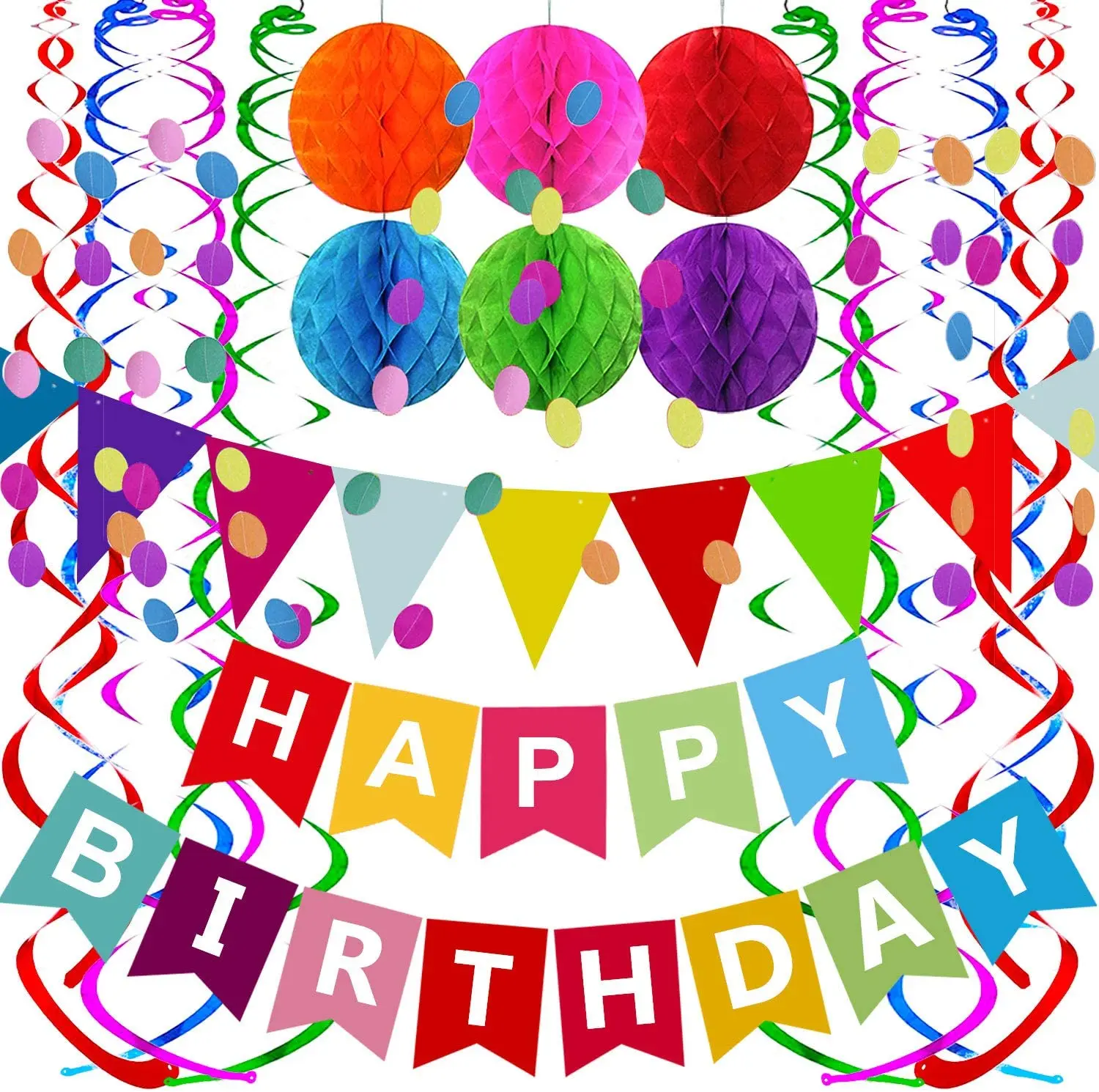 Happy Birthday Banner With Colorful Paper Flag Bunting Paper Circle ...