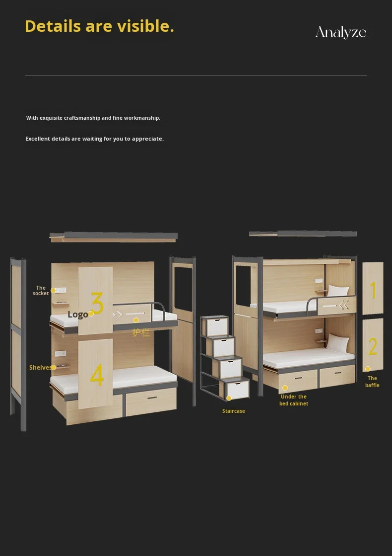 product free 3d design service apartment bed furniture double decker iron student dormitory bunk bed with two floors for metal school-7