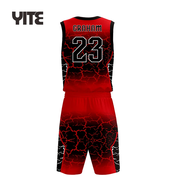 Red And Black Kids Blank Basketball Jersey Uniform Design Reversible