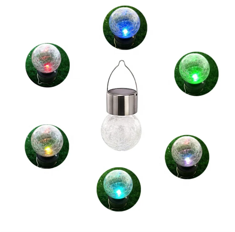 Topregin Solar Glass Ball Lamp Outdoor Lights, 4 Pack Cracked Glass Decorative Garden Hanging Light for Holiday Decoration