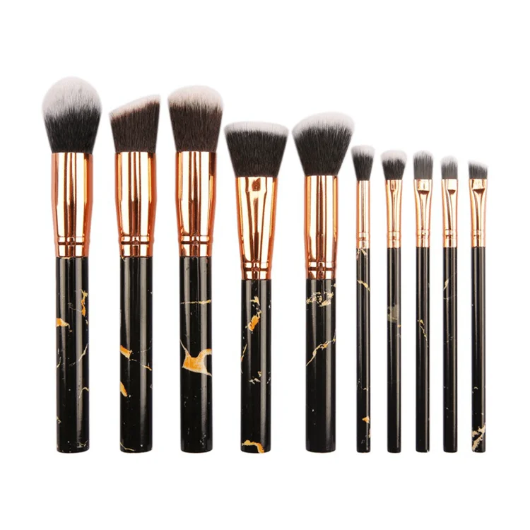 2020 2019 wholesale 10 pcs marble luxury vegan professional custom Private label makeupbrush makeup brushes bag set with holder