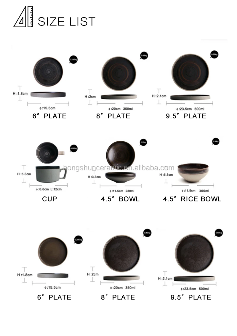 5-Piece Ceramic Brown Vintage dinner set, handmade stoneware dinnerware plates set, 