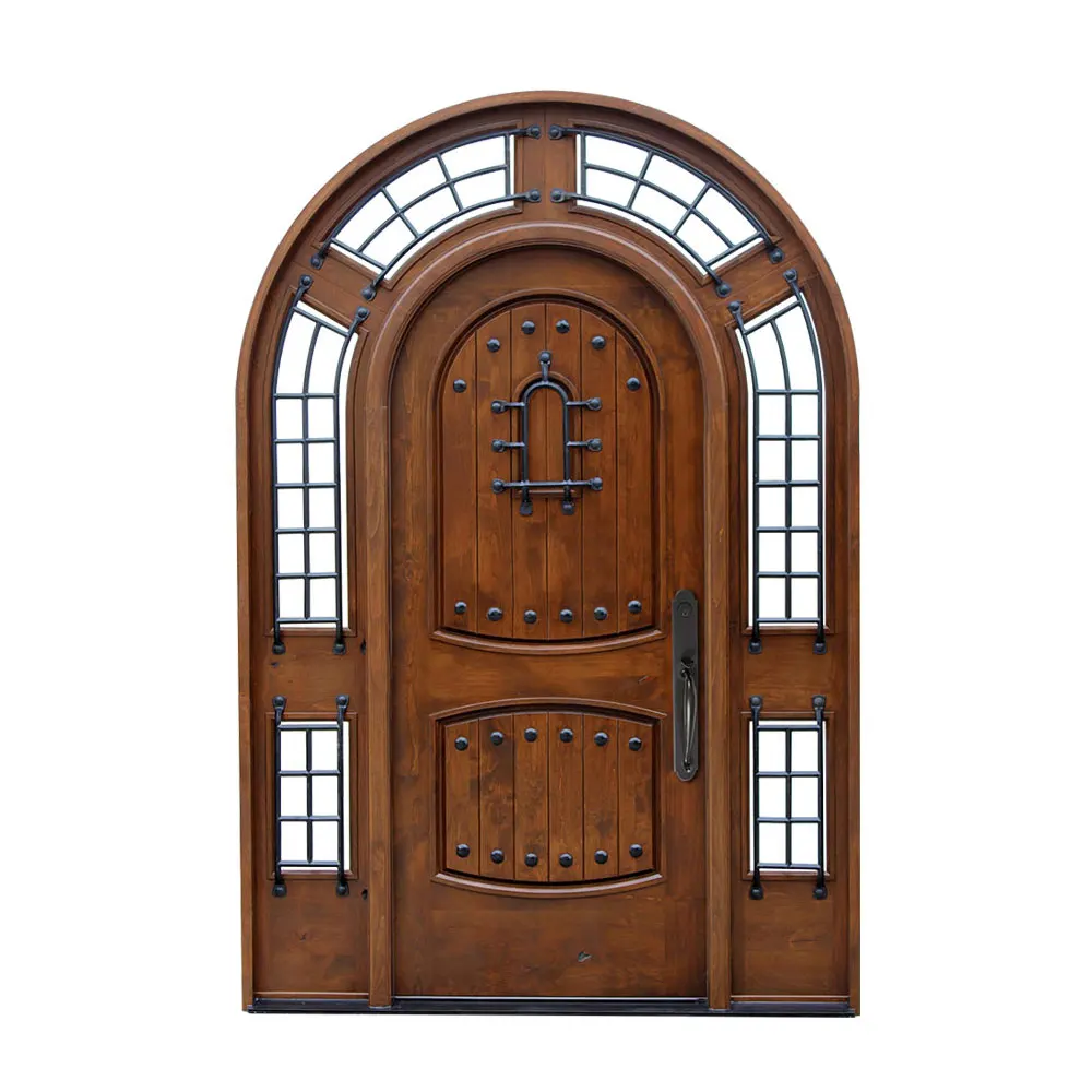 Arched Main Front Gate Mosaic Art Glass Wrought Iron Wood Doors With Sidelights Design For Church Buy Wood Wrought Iron Entry Door Door Grill