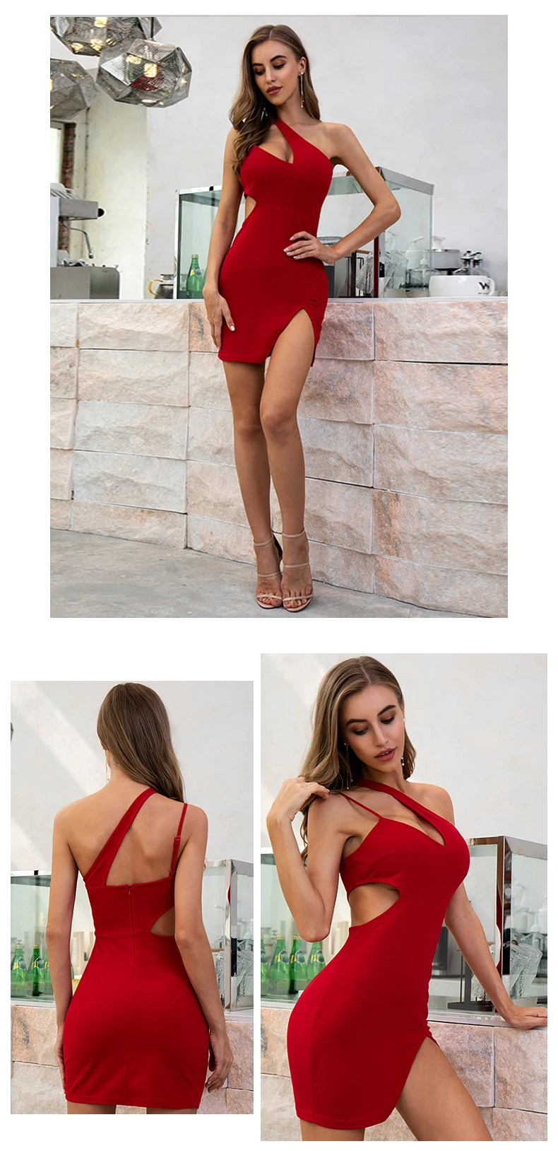 Weixin Dropshipping Summer Women Clothing Party One Shoulder Cutout