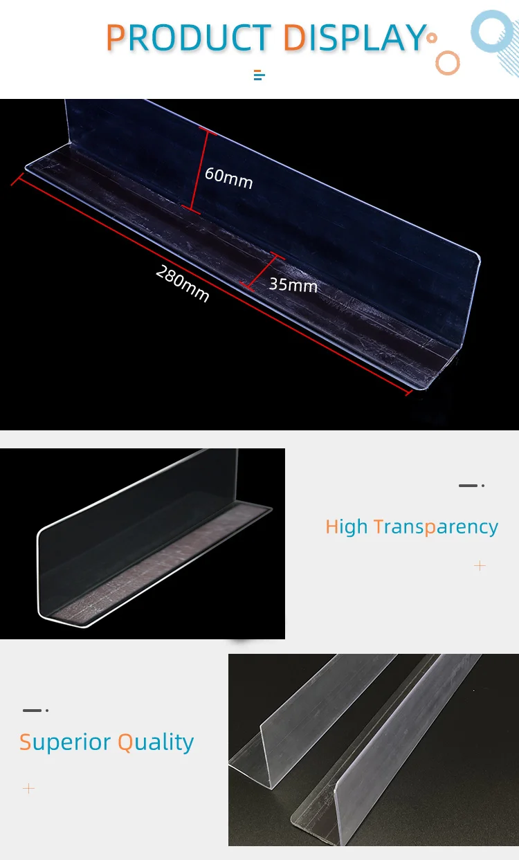 Supermarket Pharmacy Shop Acrylic Pvc L Shape Clear Plastic