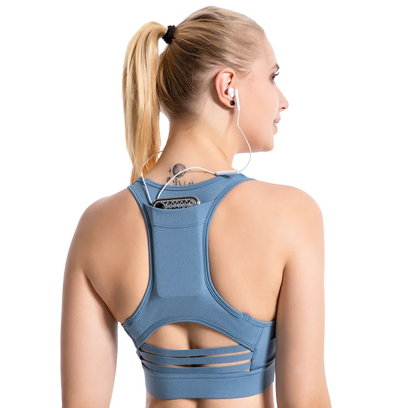 Women One Piece Sport Bra Yoga Bra Breathable Fittness 1/2 Cup with Pocket