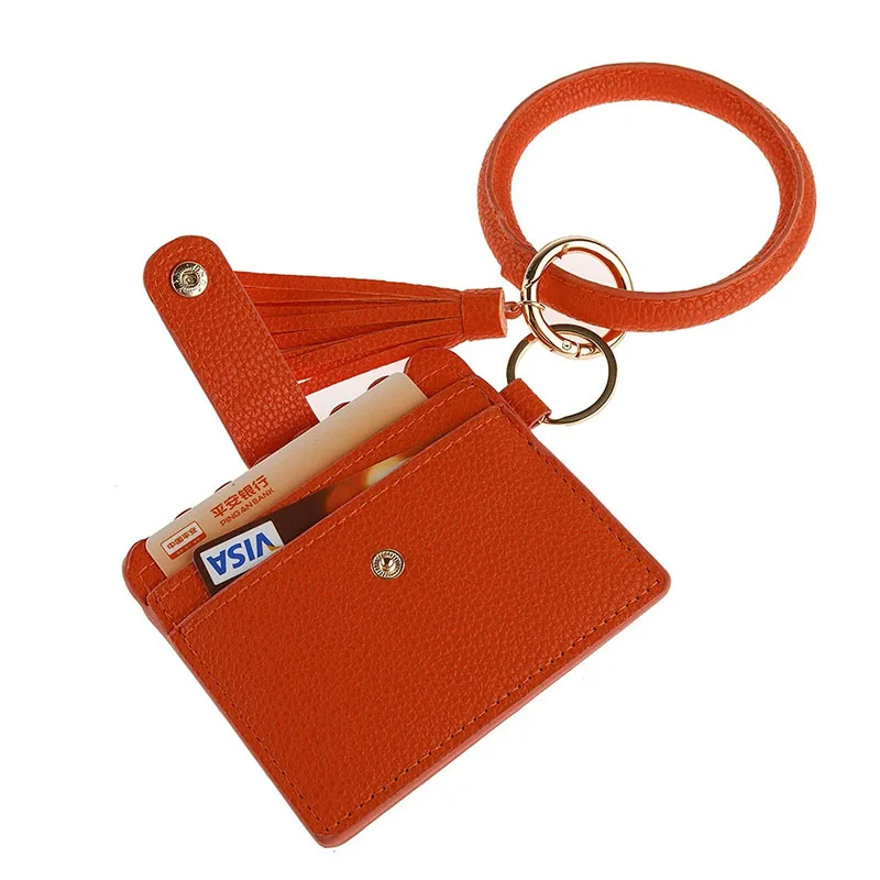 Pu Leather Round Keychain Bracelet With Matching Wristlet Wallet For