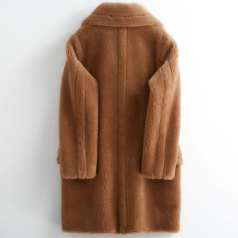 2019 新款毛皮女装长绿羊毛皮泰迪熊大衣羊毛夹克,价格低廉