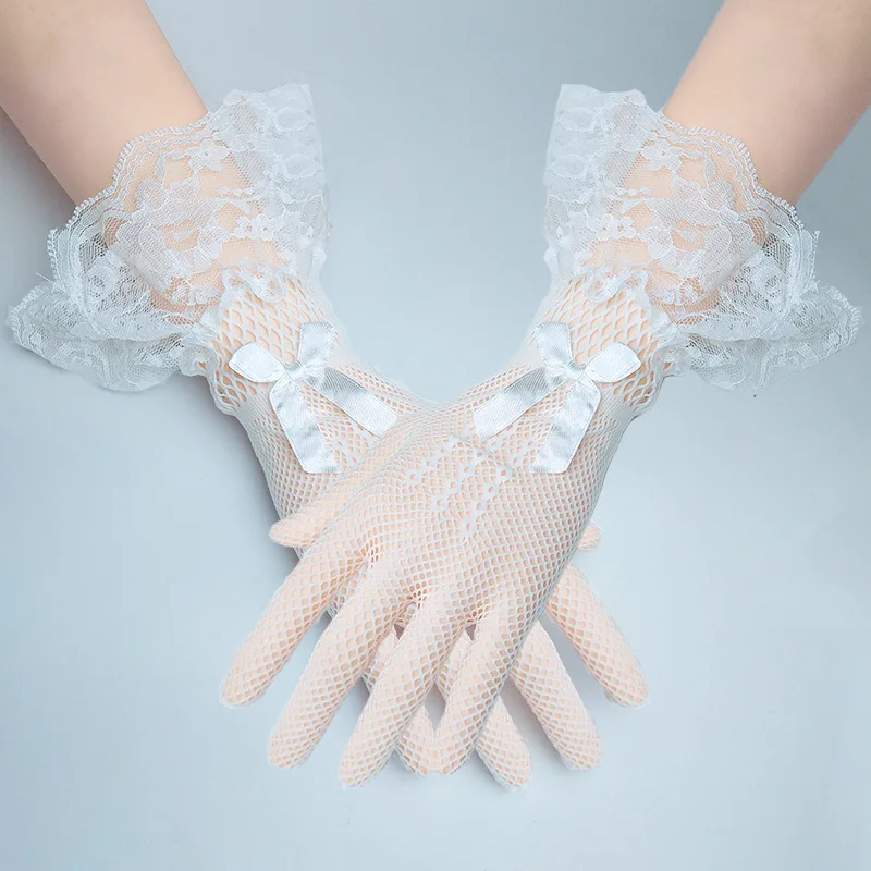 针织手套全手指蕾丝网眼蕾丝新娘配件性感手袖婚纱蕾丝新娘手套