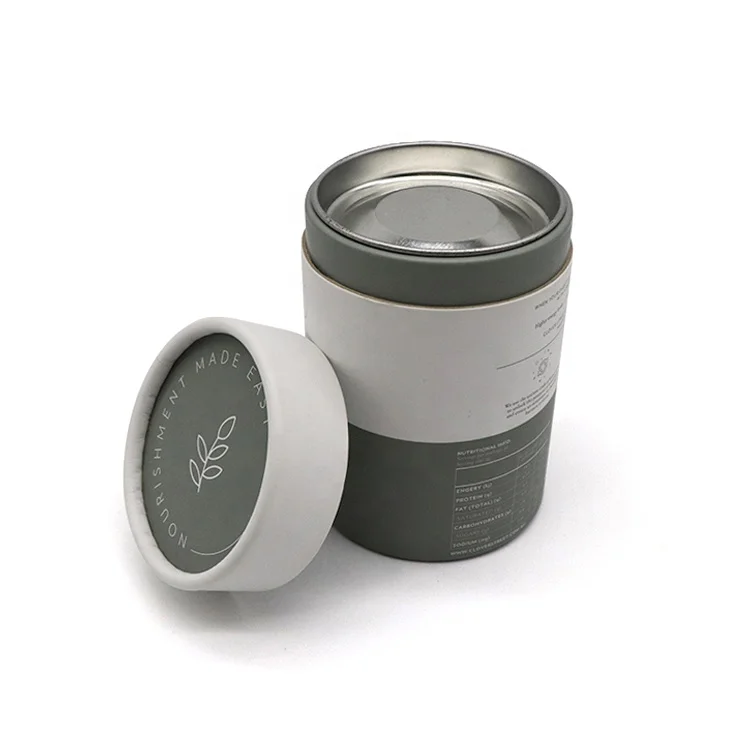 
Custom Food Grade Cardboard Cylinder Metal Lid Biodegradable Paper Tube For Tea Packaging 