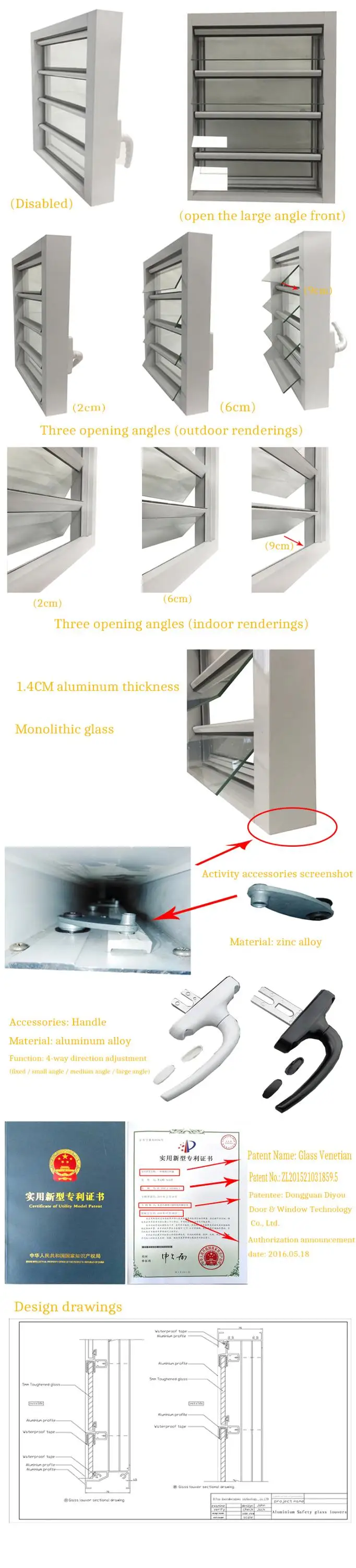 Aluminum Security Shutter Insulated Glass Louvre Windows Blinds