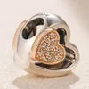 100% G585 Real Solid 14K Yellow Two Tone Joined Together Clear CZ Gold Charms QH-791806CZ