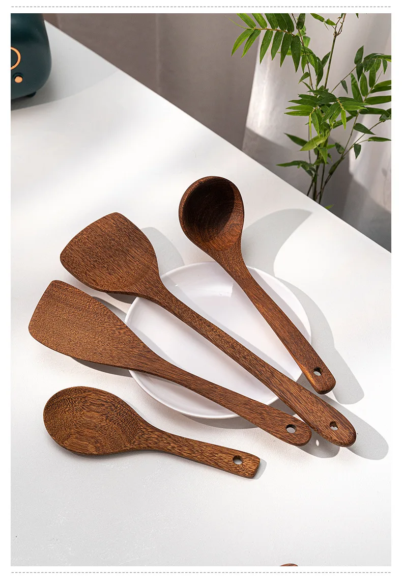 product set of no paint chicken wings wooden soup spoon frying dish spatula household non stick kitchenware-18