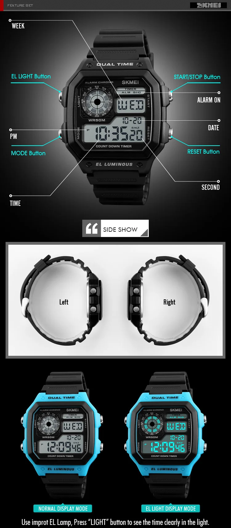 Skmei 1299 Digital Sports watch PU body watch for Men