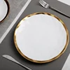 Handcrafted ceramic white plates gold rimmed 10 inch modern english dinner plate