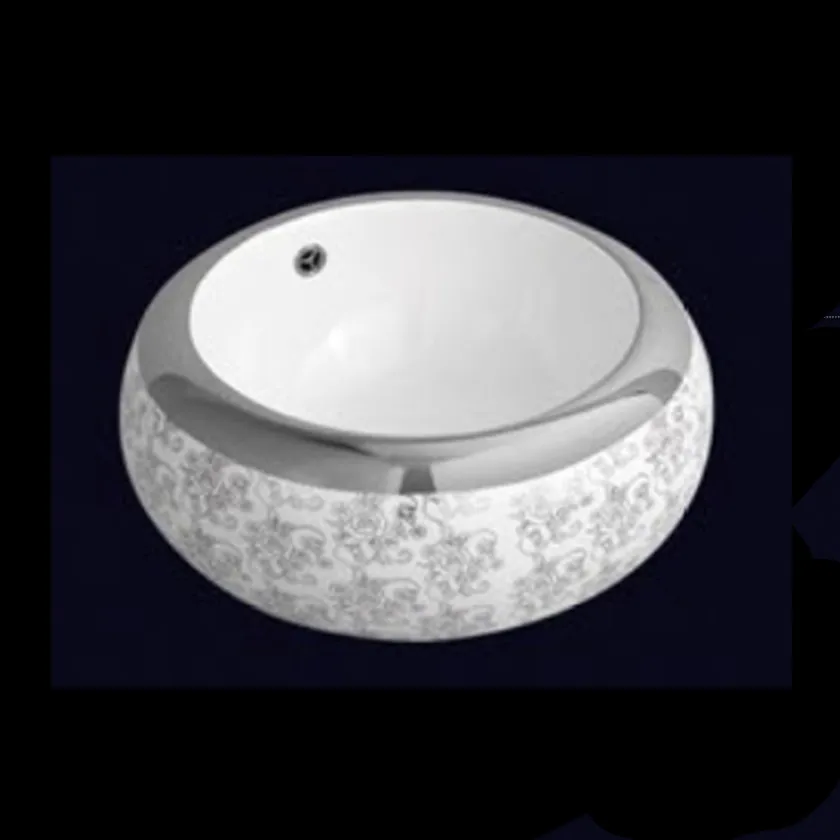 Luxury Silvery Color Ceramic Porcelain Basin Hand Made Design Low Price Countertop Bathroom Sink Wash Basin