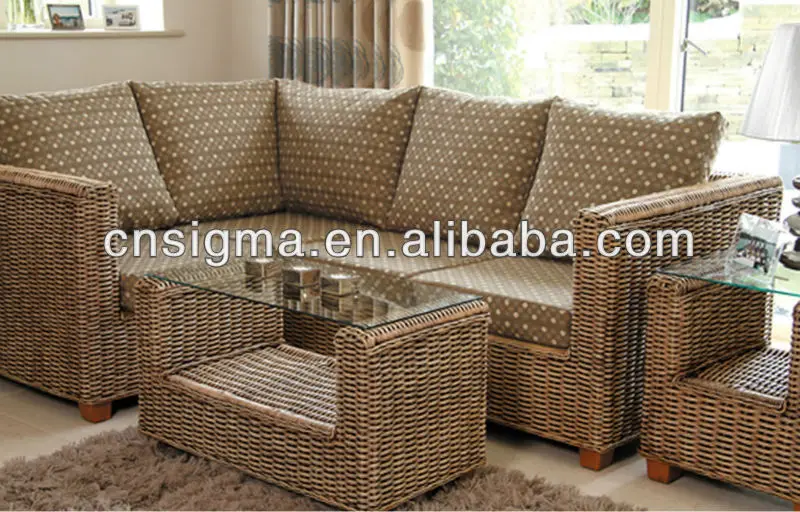 Moderno Jardín De Mimbre Al Aire Libre Sofá En Forma De L Para Muebles