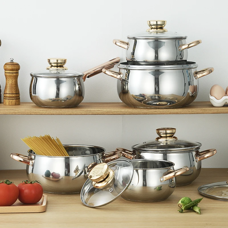 Manufacturers 12pcs Kitchen Induction Gold Cookware Set High Quality