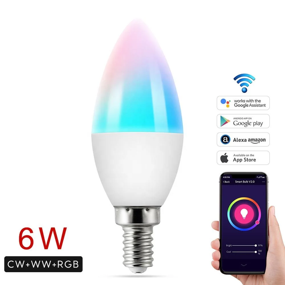 Tuya Smart Life RGB 6W E14 Wifi Enable Candle Light Bulb Dimmer LED Smart Bulb Alexa