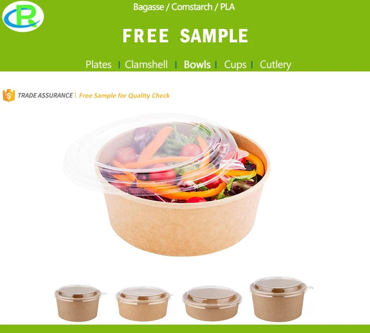 750ml Capacity Kraft Paper Disposable Salad Bowl With Transparent Lid