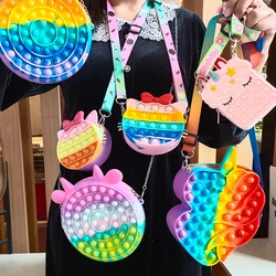 kids cartoon strawberry pineapple push fidget pop bubble unicorn coin purse silicone children bag preschoolers cute purses