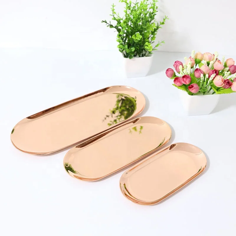 Rose gold plated Metal Plate Storage Tray Decoration 180mm 230mm 300mm Jewelry Ring Bread Dessert Gift Plate MP-01