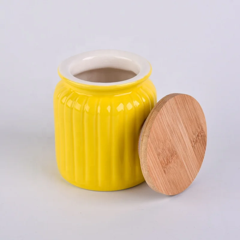 Luxury handmade ceramic candle jars votive candle vessel with wooden lid home decor