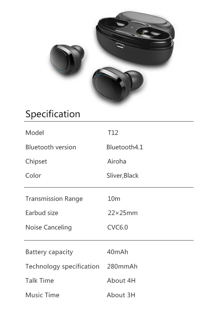 Original T12 Tws Earphone & Headphone Sports Headset Running Fitness Wireless Earbuds Free Sample Wireless Bluetooth Headset