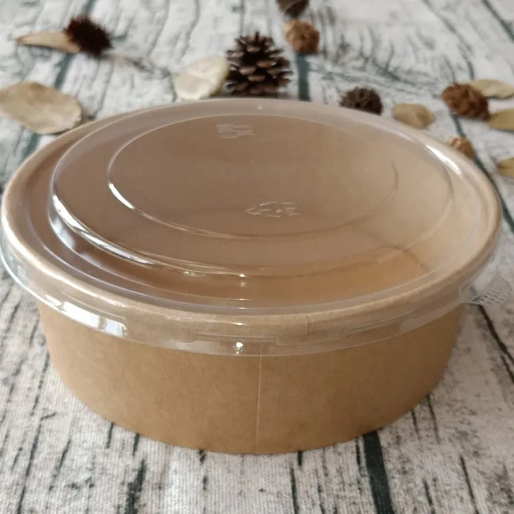 500毫升工厂印刷一次性牛皮纸碗带盖外卖汤沙拉碗