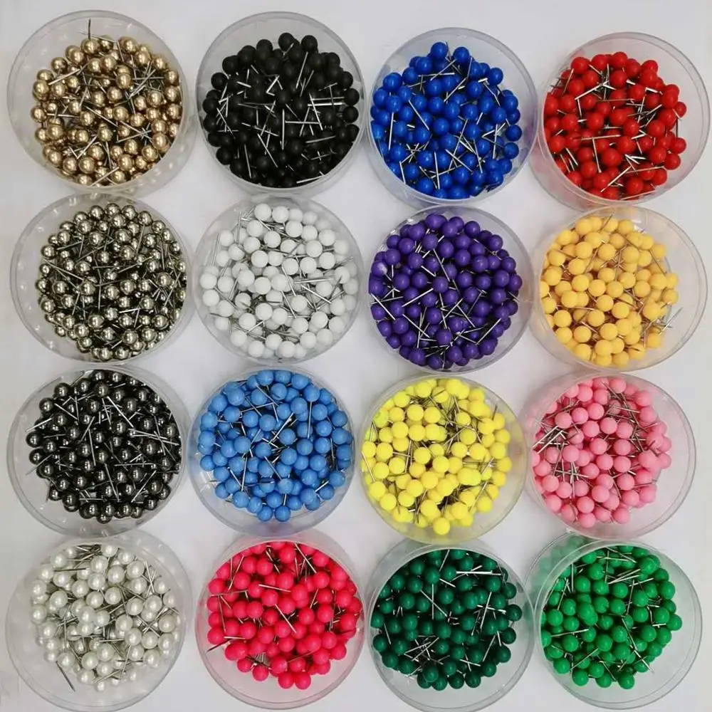 Round Head Map Pins Push Pins Ball Thumbtack Candy Color Pushpins ...