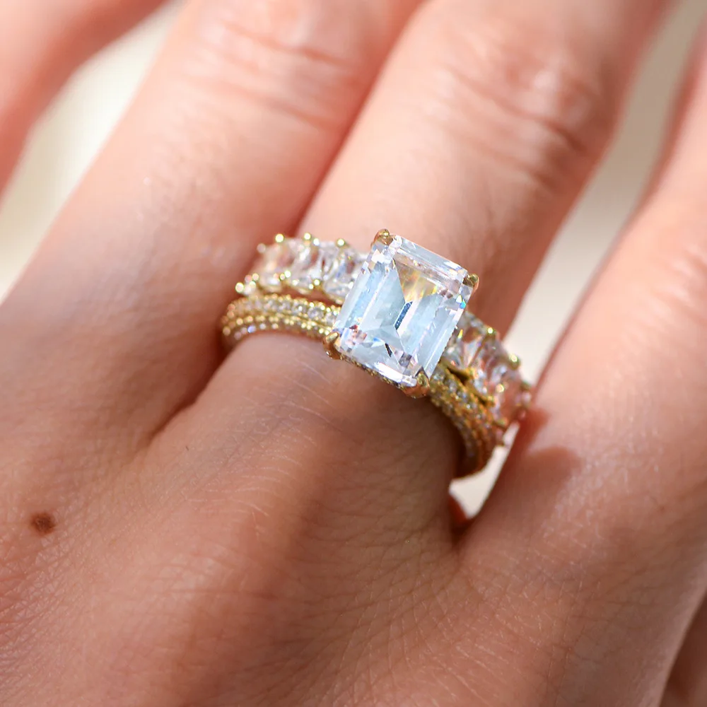 S925 Sterling Silver Platinum Plated Full Diamond Gemstone Rings Women's Lab Diamond Combination Wedding Party Suit Ring