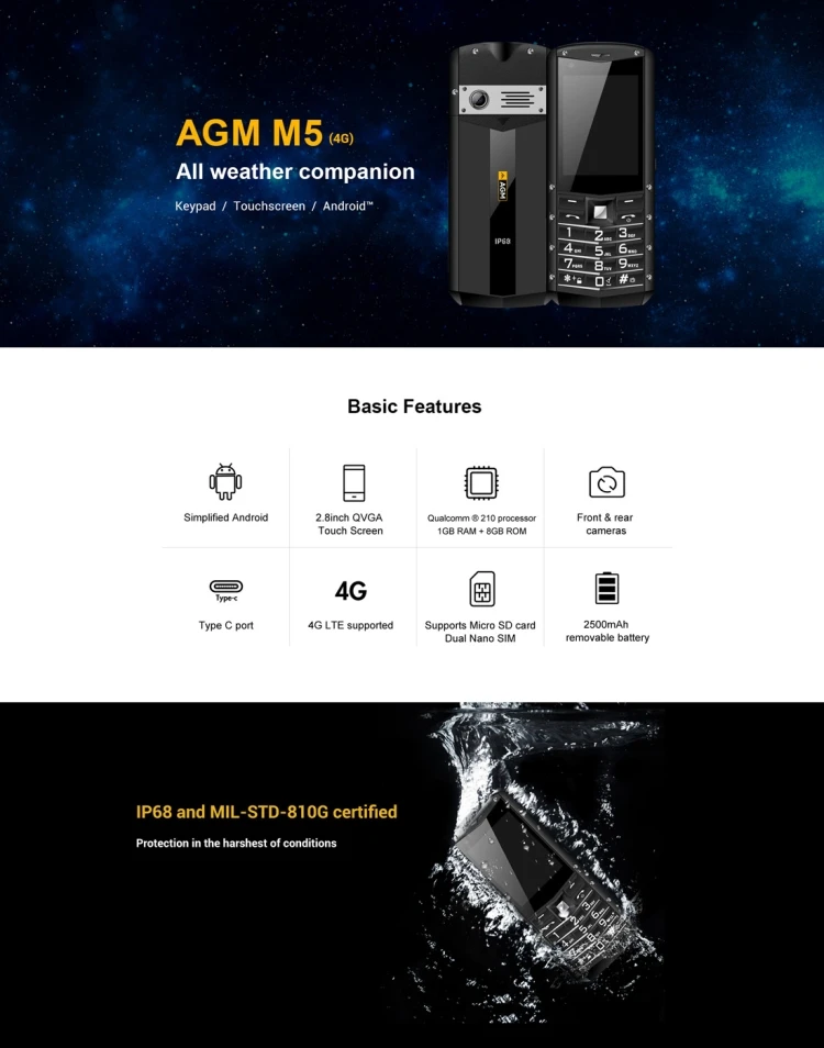 HK Warehouse] AGM M5 Rugged Phone, 1GB+8GB Waterproof Dustproof Shockproof Android  8.1 Phone(Black)| Alibaba.com