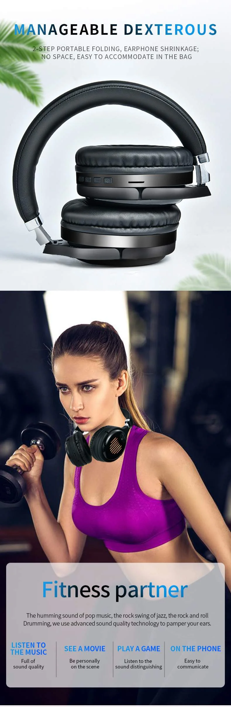 TM061 Foldable Wireless Sport Headphone 3D Stereo noise cancelling headset With Mic - ANKUX.COM