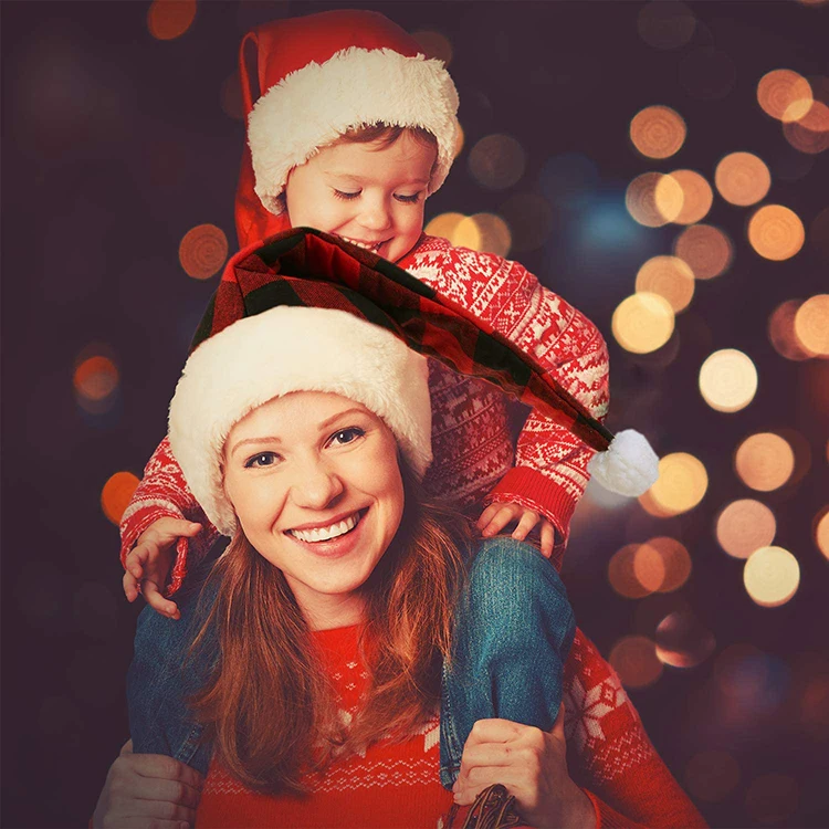 2020 Home Party Christmas Decoration Plaid Christmas Hats For Adults Santa Hat