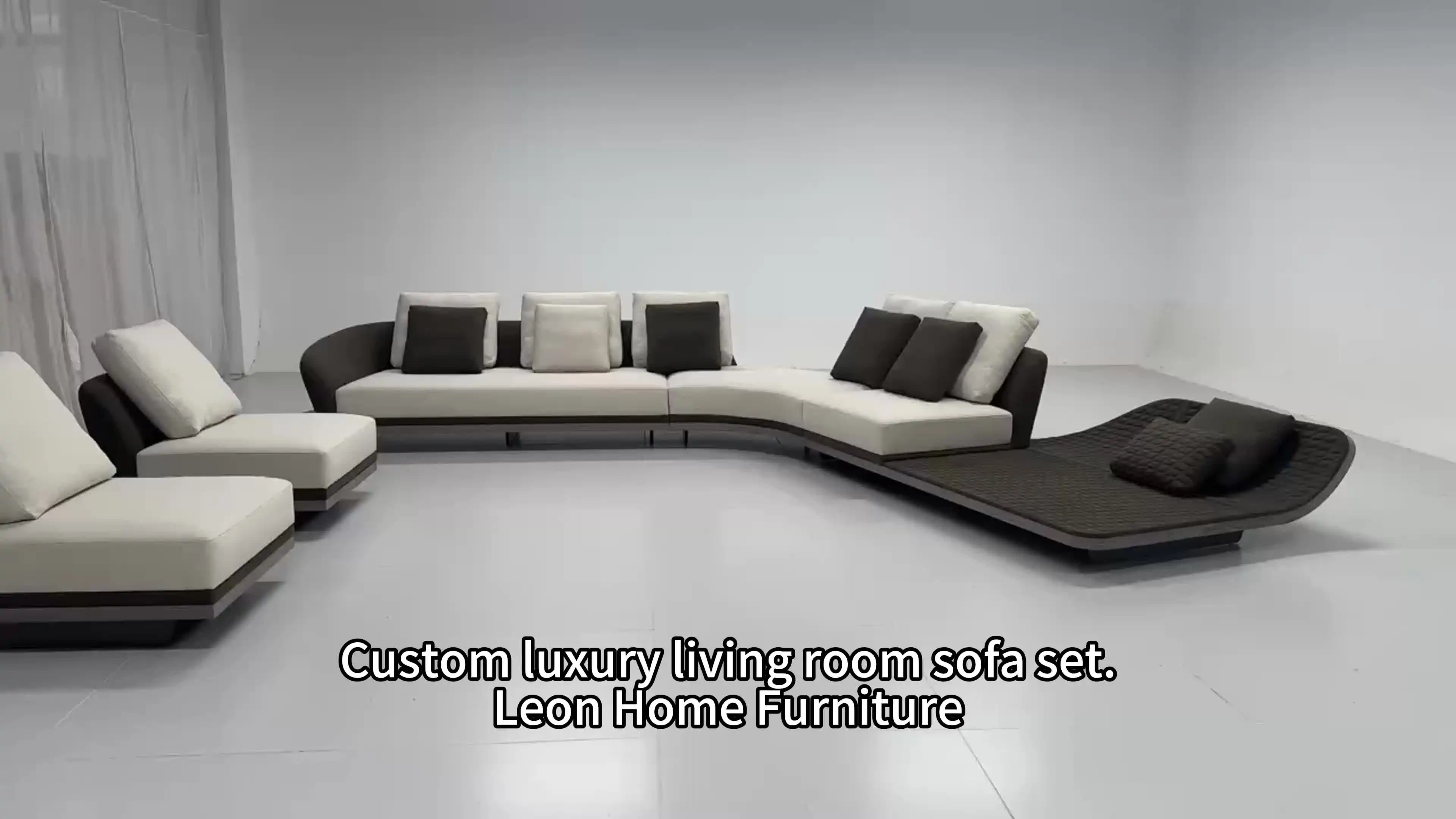 ハイエンドL字型ファブリックレザーソファ木製カーブソファリビング