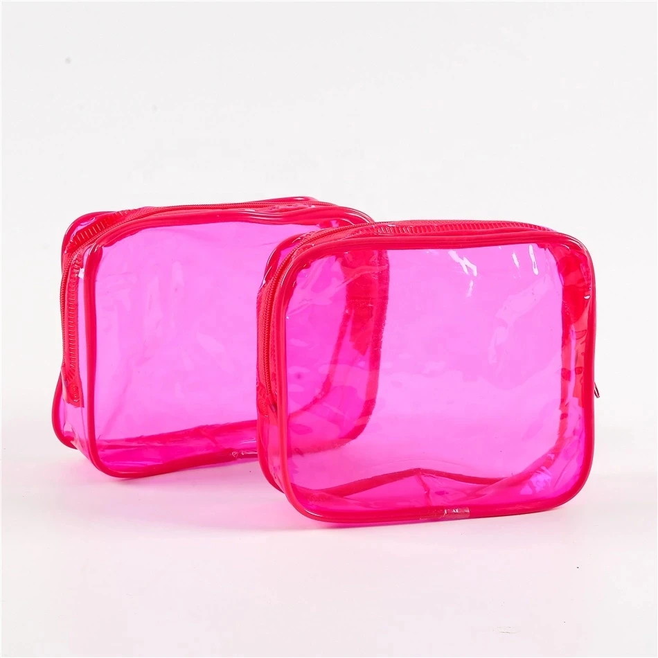 Customized Transparent Pink Pvc Cosmetic Bag Travel Makeup Zipper Bag