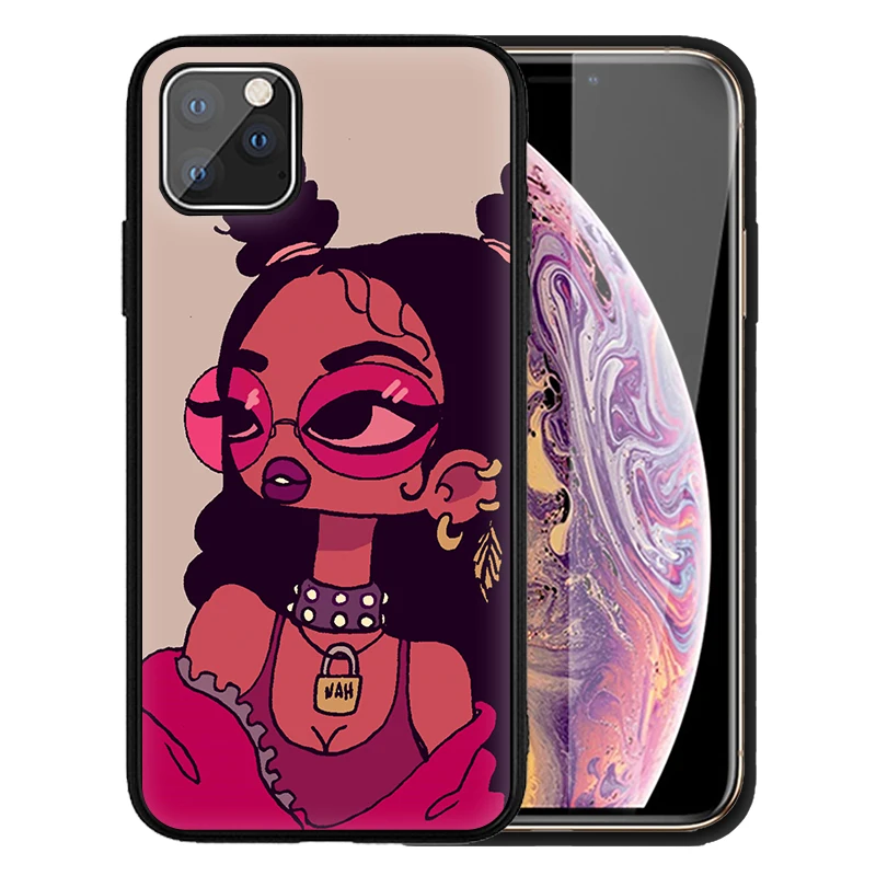 Uv Printing Afro Cute Black Girl Soft Tpu Phone Case For Iphone 12 7 8 11pro Max Many Brand 2341