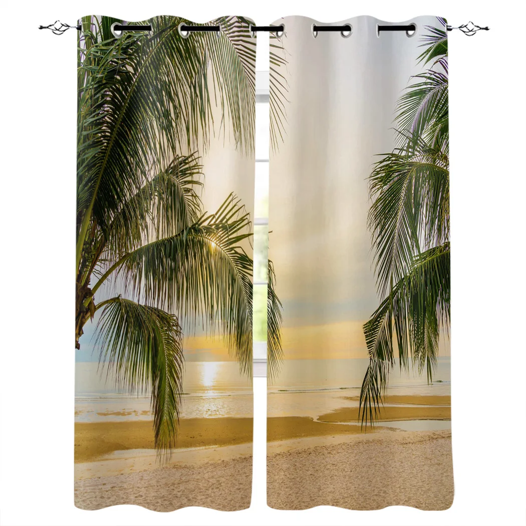 Ambesonne Ocean Decor Collection Palm Trees Tropical Island Beach Nature Paradise Panoramic Picture Through Wooden Windows Scene Polyester Shower Curtain Blue White Green Turquoise White 69 W/70 L 