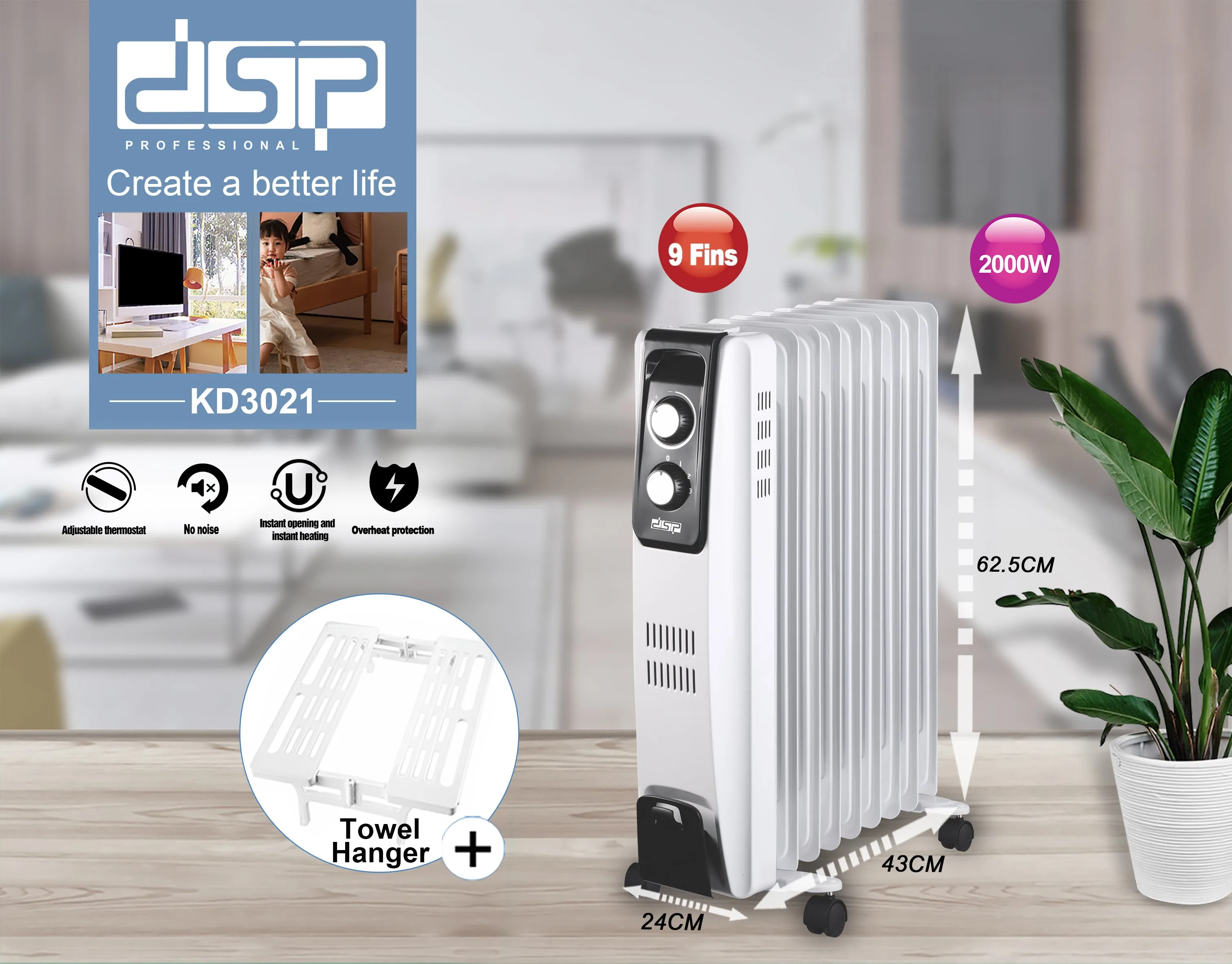 Oil Heater, DSP, 2000W - detail 4