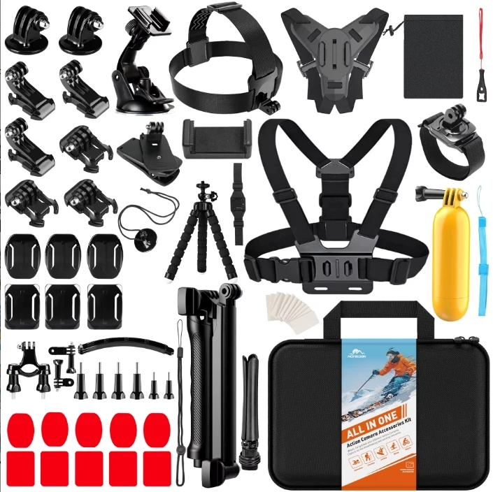 GoPro accessories ecosystem: magnetic mounts, floating hand grip, and Enduro battery shown with HERO13 Black