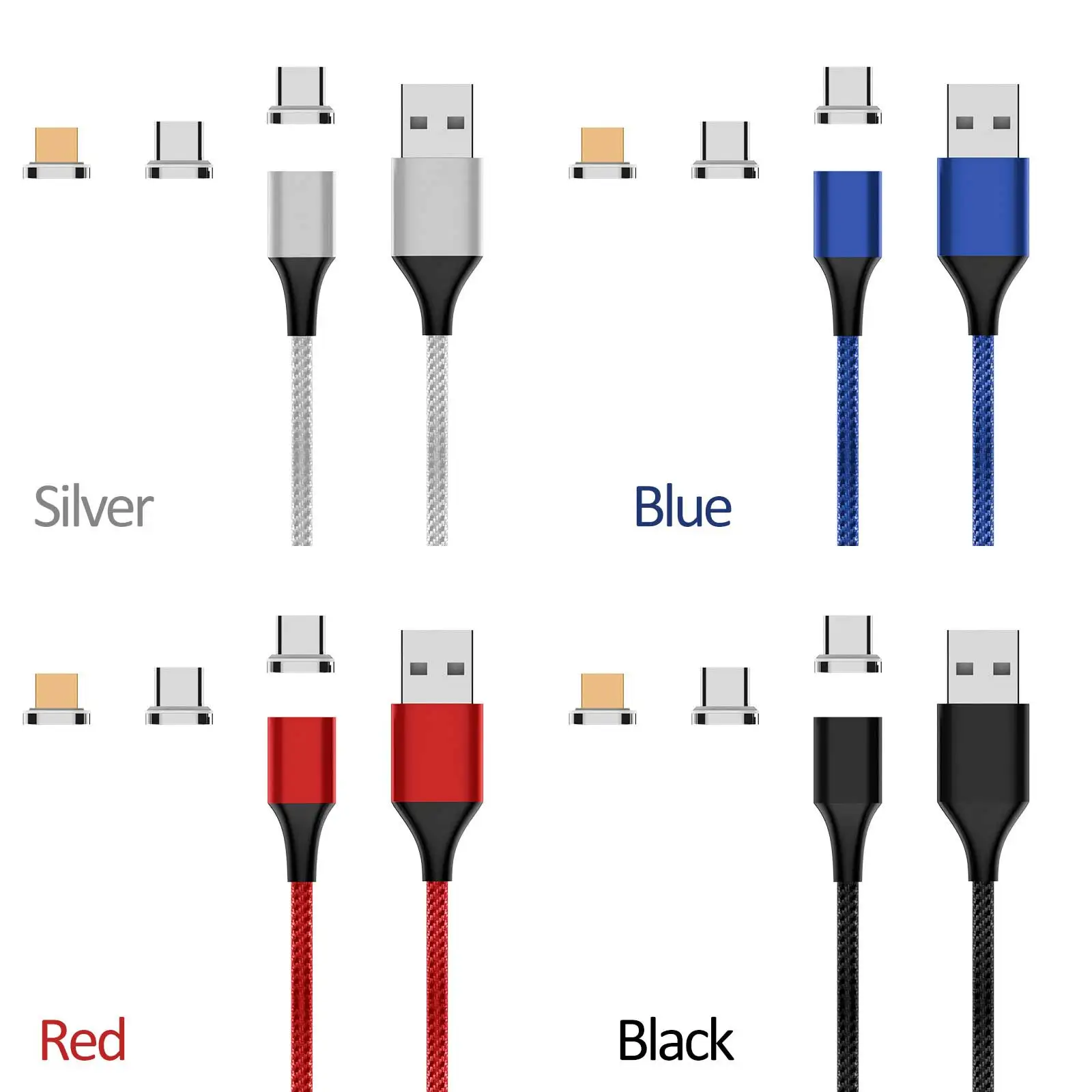 1 m 8-Pin Type C Micro Led 3 In 1 Nylon Braided Fast Charging Magnetic USB Cable For Sasung Huawei - ANKUX.COM