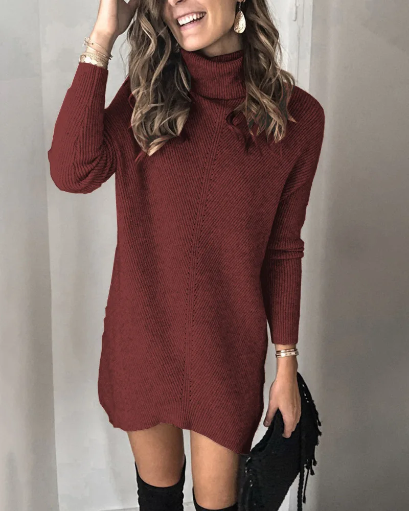 2020 Autumn Winter Turtleneck Sweater Full Sleeve Lady Sweater Dresses Temperament Oversized Hoodie Plus Size