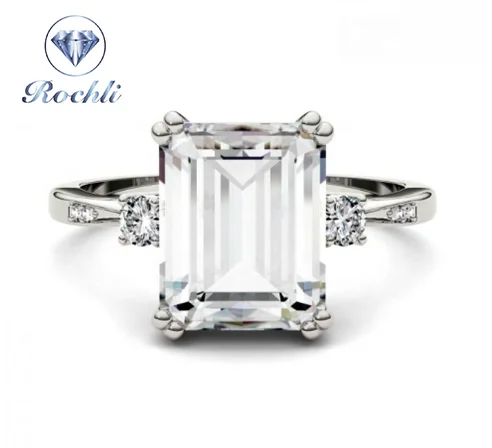 Wedding 18K/14K White Gold Ring 10mm Emerald Cut Moissanite Diamond Engagement Ring