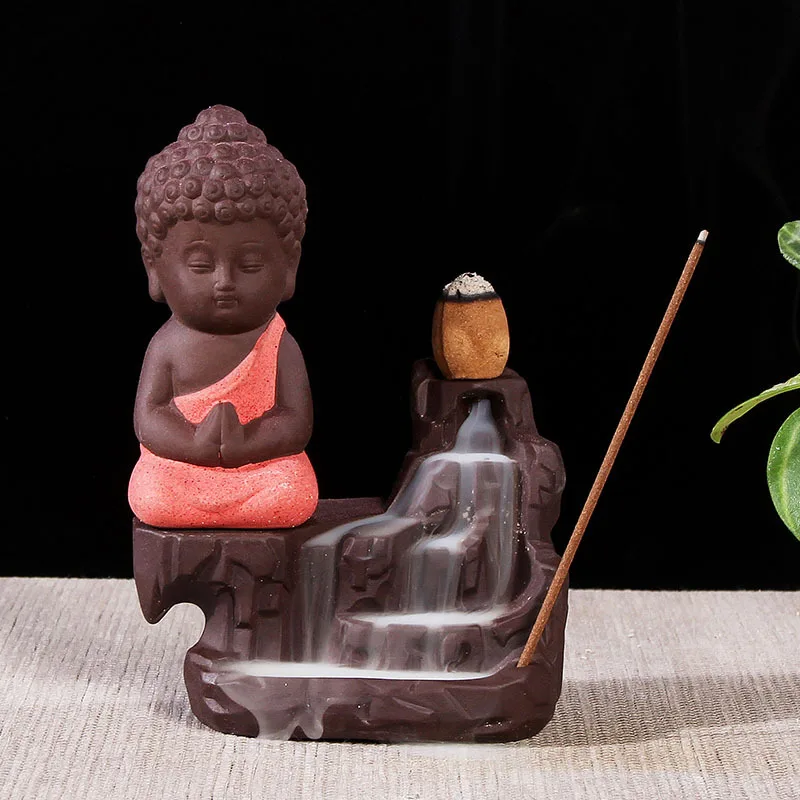Incense Burner Buddha Incense Holder Ceramic Smoking Little Monk