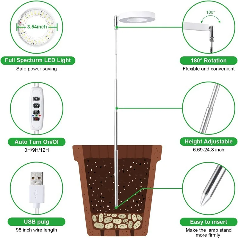 product led telescopic plant growth lamp with angel ring red  blue spectrum aluminum body flower timing fill light-11