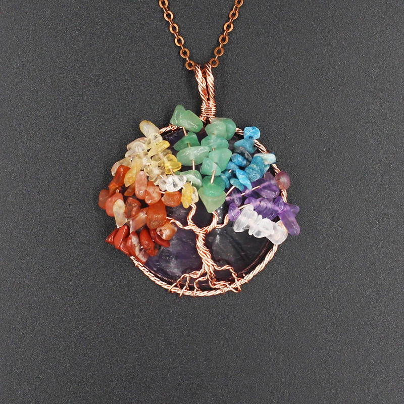 product-Beautiful 7 Colour Chakra Crystal Powder Tree Of Life Pendants-BEYALY-img-1